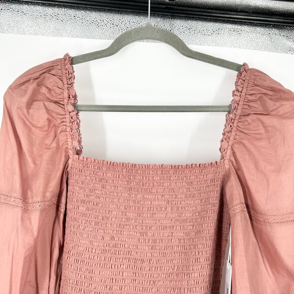 NWT Reformation Dunes Organic Cotton Smocked Mini Dress in Praline - Picture 4 of 8